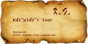 Káplár Ivor névjegykártya